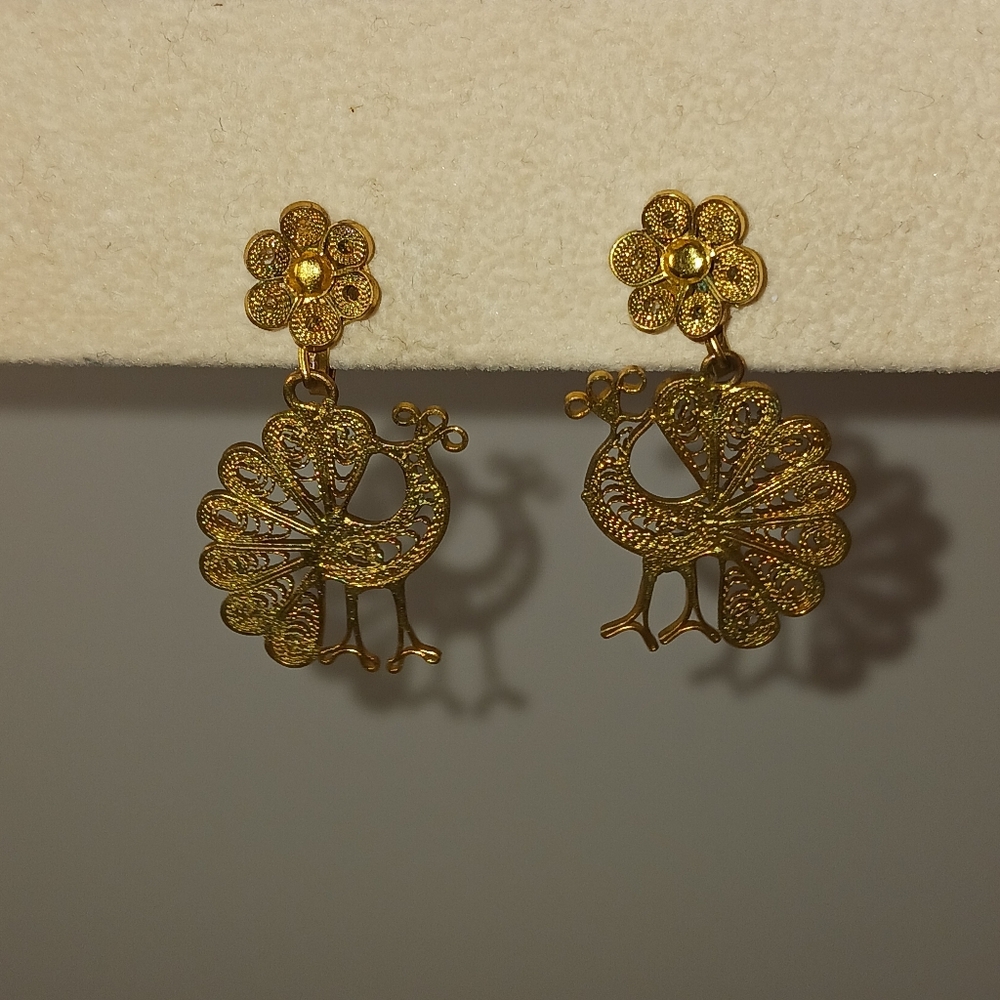 Vintage Gold Tone Peacock Earrings - Picture 8 of 10